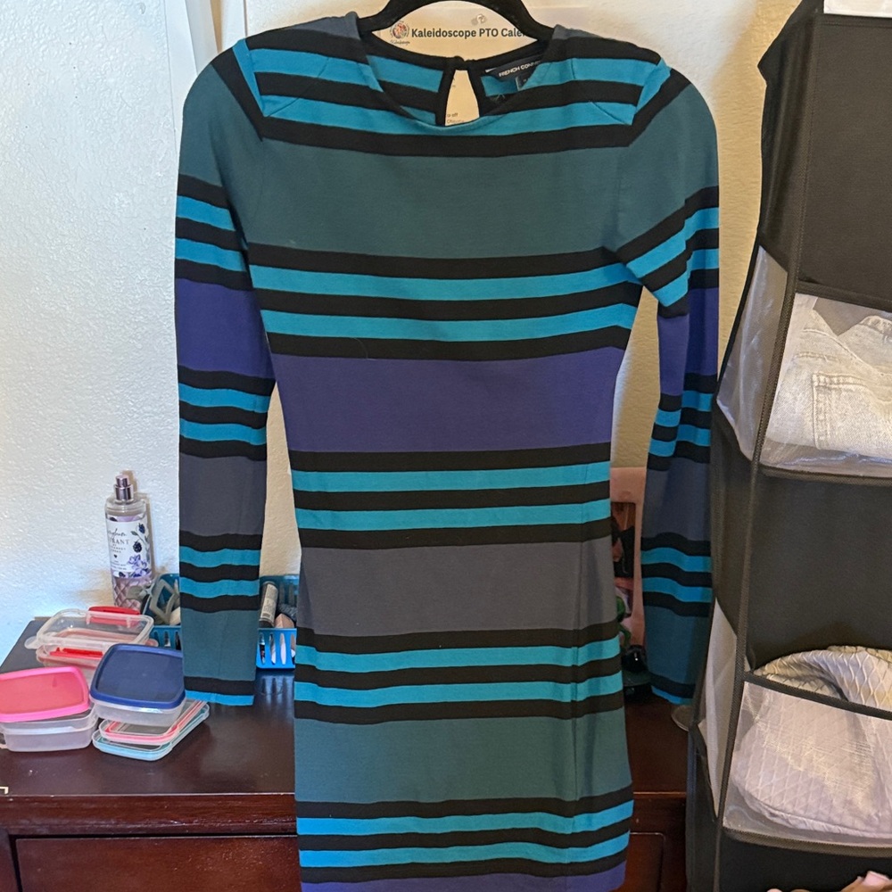 French Connection Teal and Black Striped Dress